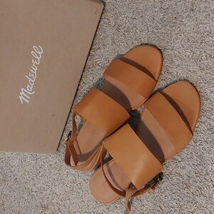 SALE - Madewell Double Strap Slingback Flat Sandals - Desert Camel, Sz 8